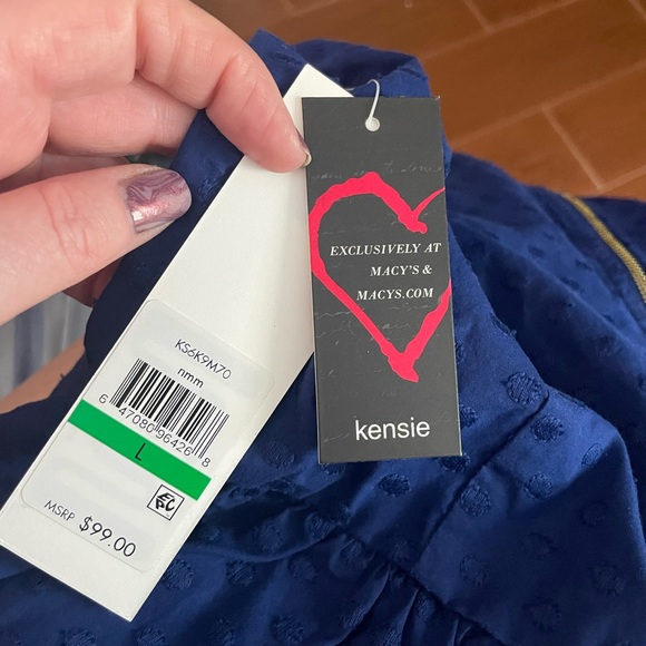 KENSIE blue cotton DRESS floral ivory lace embroidered fabric size LG sleeveless - Picture 12 of 16